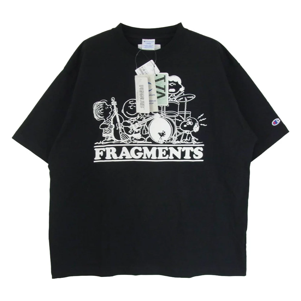 ヴァリアスアーティスツ × Champion チャンピオン PEANUTS FRAGMENTS TEE ピーナッツ フラグメント Tシャツ 半袖カットソー ブラック系 L【極上美品】【中古】