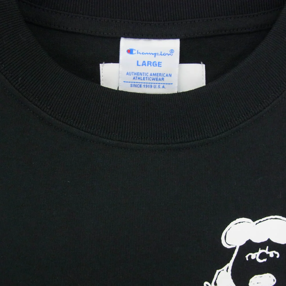 ヴァリアスアーティスツ × Champion チャンピオン PEANUTS FRAGMENTS TEE ピーナッツ フラグメント Tシャツ 半袖カットソー ブラック系 L【極上美品】【中古】 - Image 3