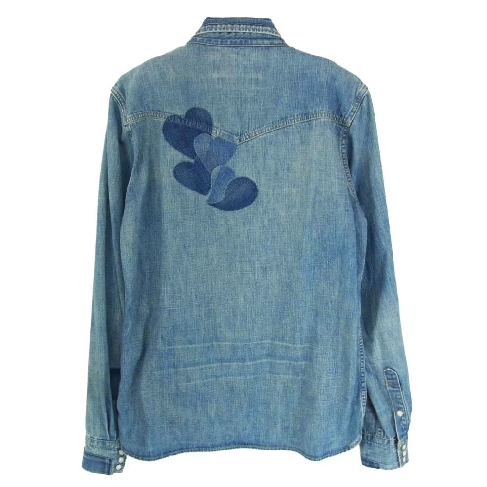 REMI RELIEF レミレリーフ スカル フラワー パッチワーク ウェスタン デニム 長袖 シャツ インディゴブルー系 M【中古】 - Image 2