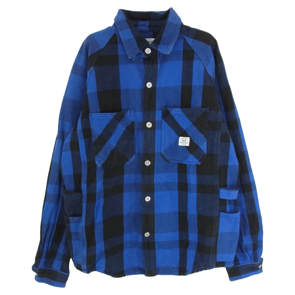 SASAFRAS ササフラス GARDENER HALF ガーデナーハーフ バッファローチェック シャツ ジャケット ブルー系 S【中古】