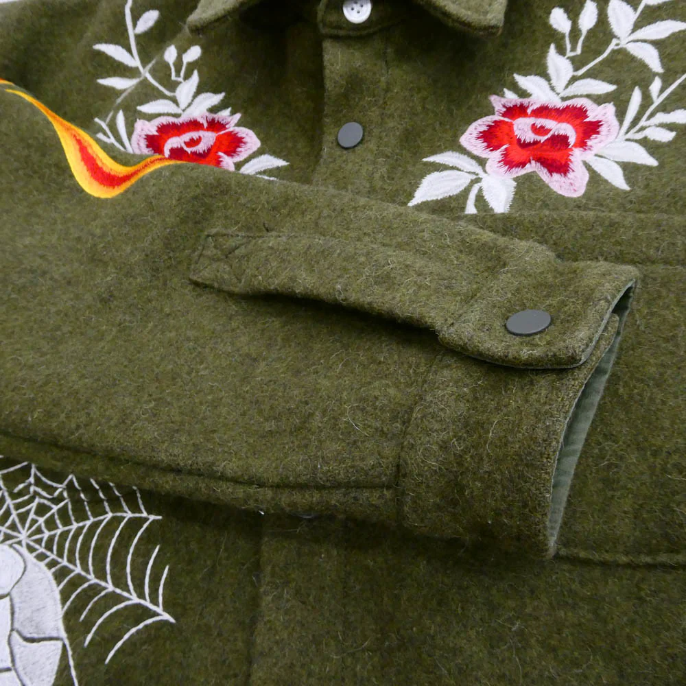 READY MADE レディメイド OVERSIZE SHIRT オーバーサイズ ブランケット シャツ ジャケット モスグリーン系 マルチカラー系 2【中古】 - Image 4