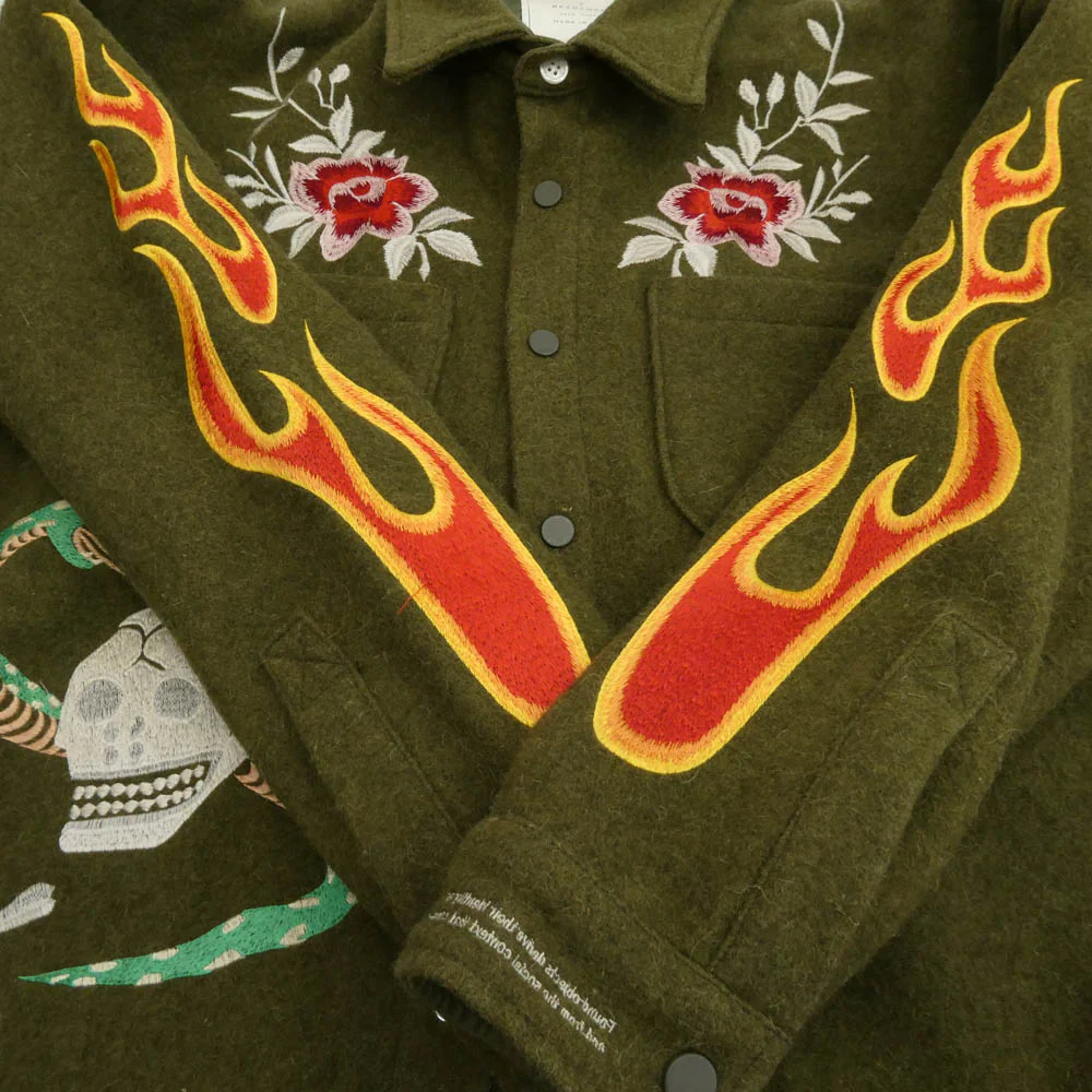 READY MADE レディメイド OVERSIZE SHIRT オーバーサイズ ブランケット シャツ ジャケット モスグリーン系 マルチカラー系 2【中古】 - Image 5