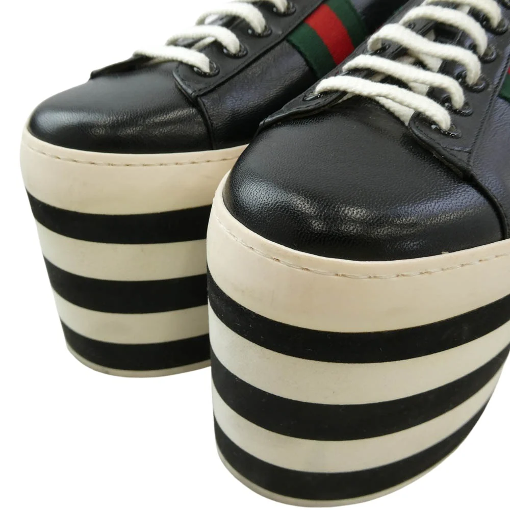 GUCCI グッチ 17SS 452312 Wmns Peggy Platform ペギー プラットフォーム シェリーライン 厚底 レザー スニーカー ブラック系 39【中古】 - Image 4
