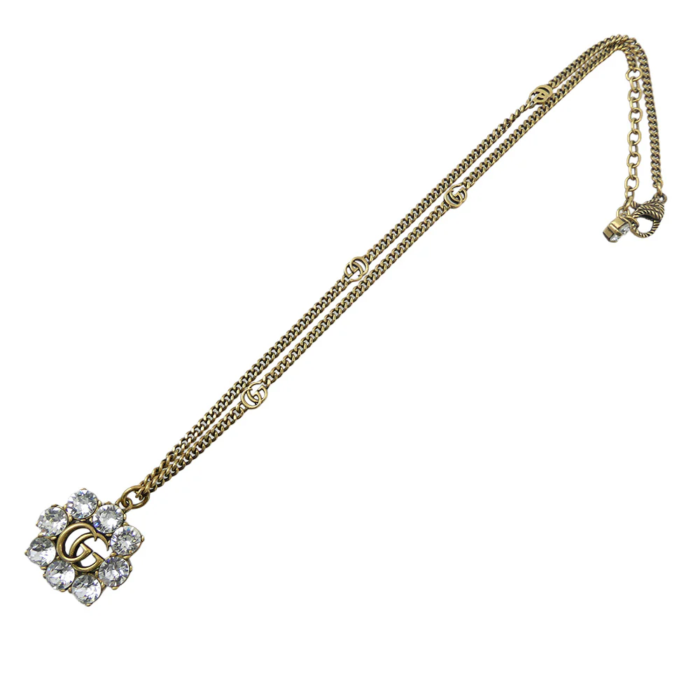 GUCCI グッチ 645675 J1D50 8062 Crystal Double G Necklace クリスタル ダブルG GGマーモント ラインストーン ネックレス ゴールド系 ホワイト系【中古】 - Image 3