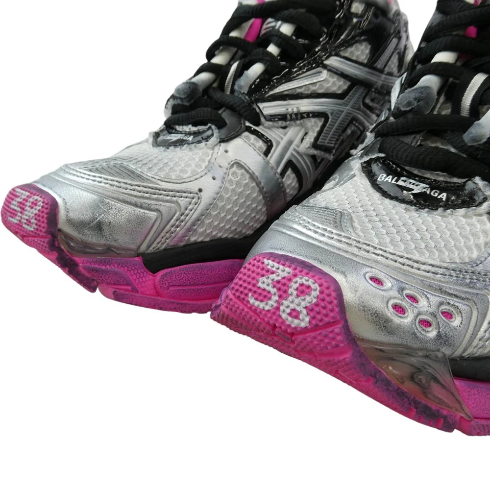 BALENCIAGA バレンシアガ 677402 Runner Sneakers ランナー ダメージ加工 メッシュ レザー ローカットシューズ スニーカー シルバー系 ピンク系 ブラック系 JP/25cm【中古】 - Image 4