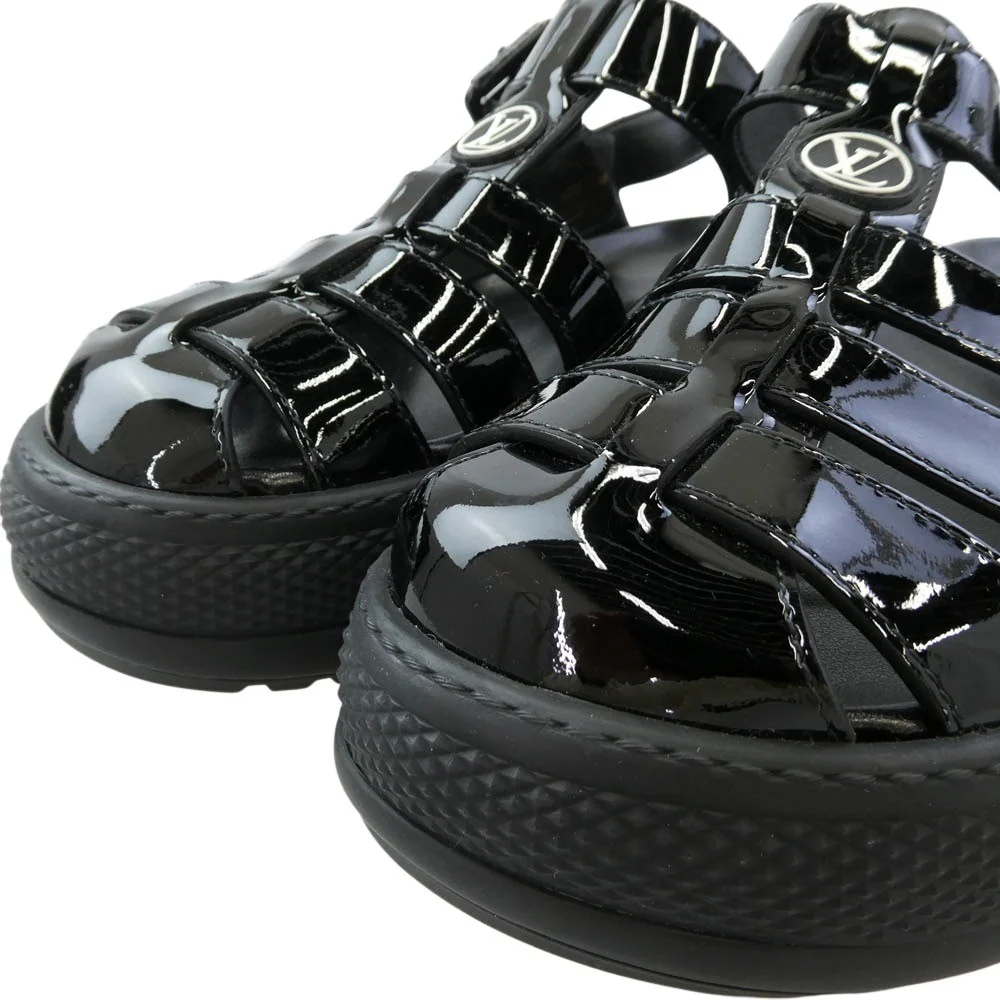 LOUIS VUITTON ルイ・ヴィトン 1AB17J アークライト・ライン パテントレザー LVロゴ サンダル ブラック系 38【中古】 - Image 4