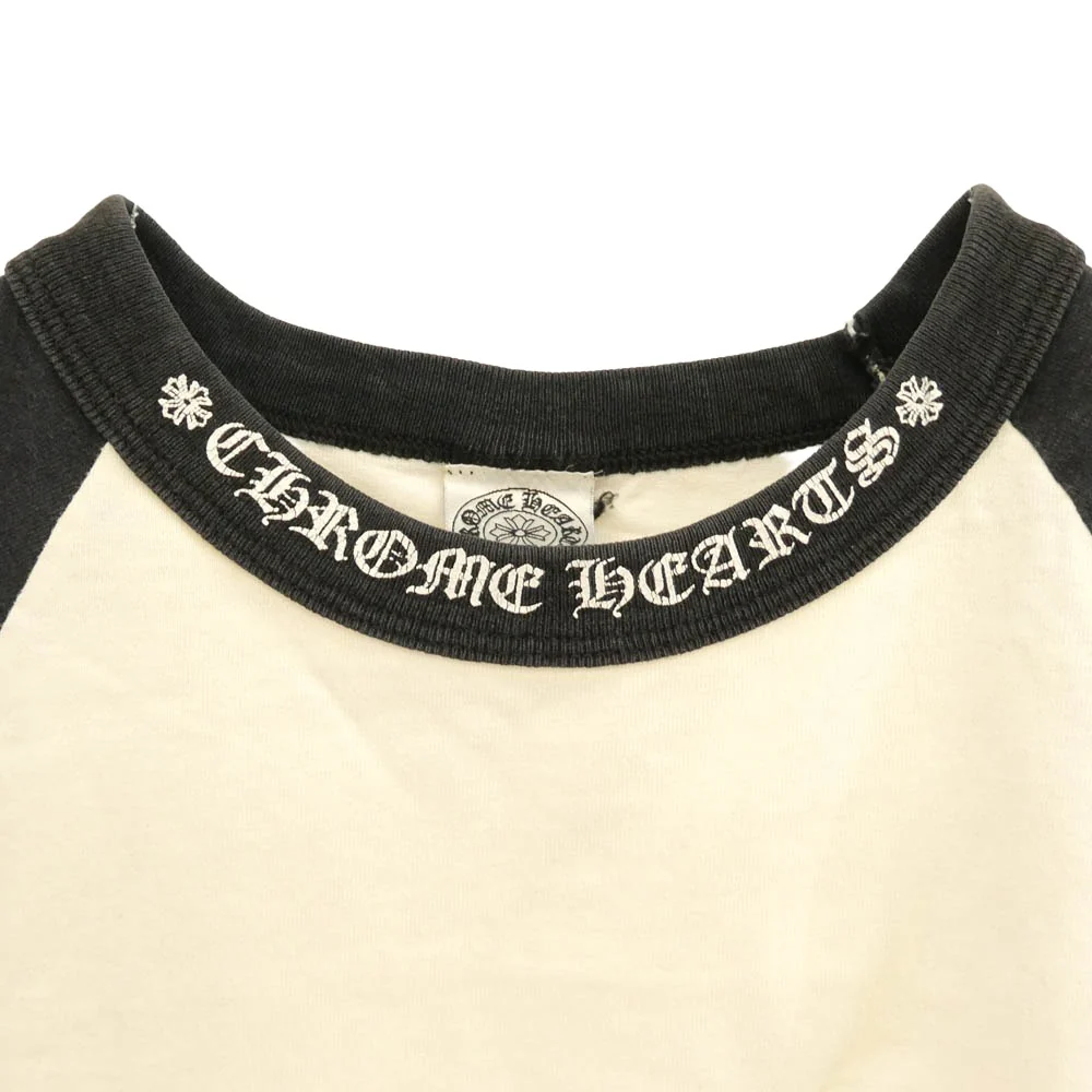 CHROME HEARTS クロムハーツ(原本無) オールド ネックロゴ 袖マルチプリント 七分丈 ラグラン 長袖 Tシャツ ホワイト系 ブラック系 S【中古】 - Image 3