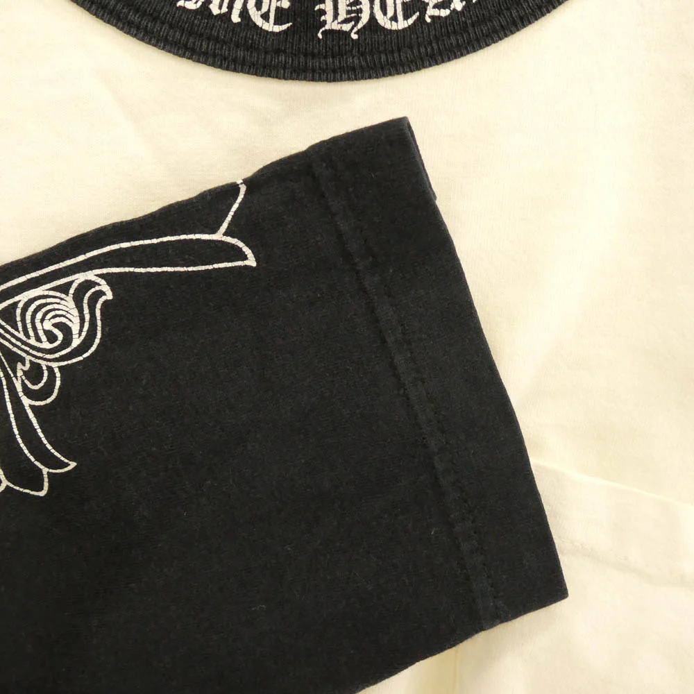 CHROME HEARTS クロムハーツ(原本無) オールド ネックロゴ 袖マルチプリント 七分丈 ラグラン 長袖 Tシャツ ホワイト系 ブラック系 S【中古】 - Image 4