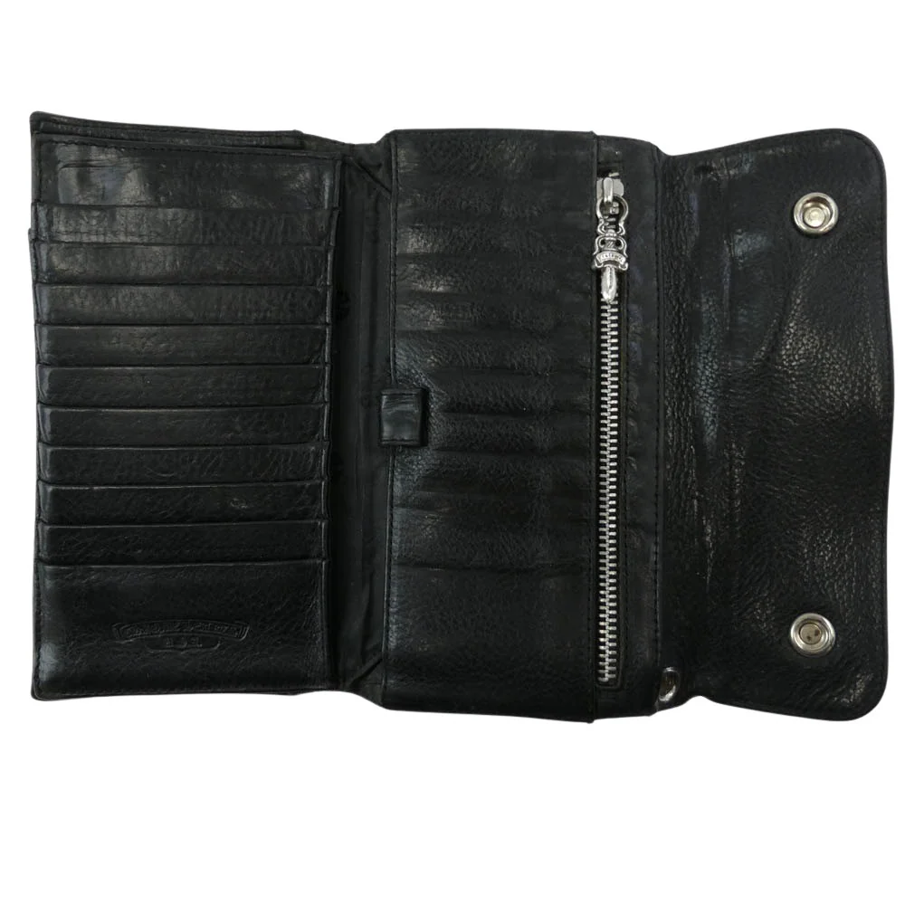 CHROME HEARTS クロムハーツ(原本無) WAVE WALLET ウェーブ ウォレット クロスボールボタン ダガージップ レザー長財布 ブラック系【中古】 - Image 4