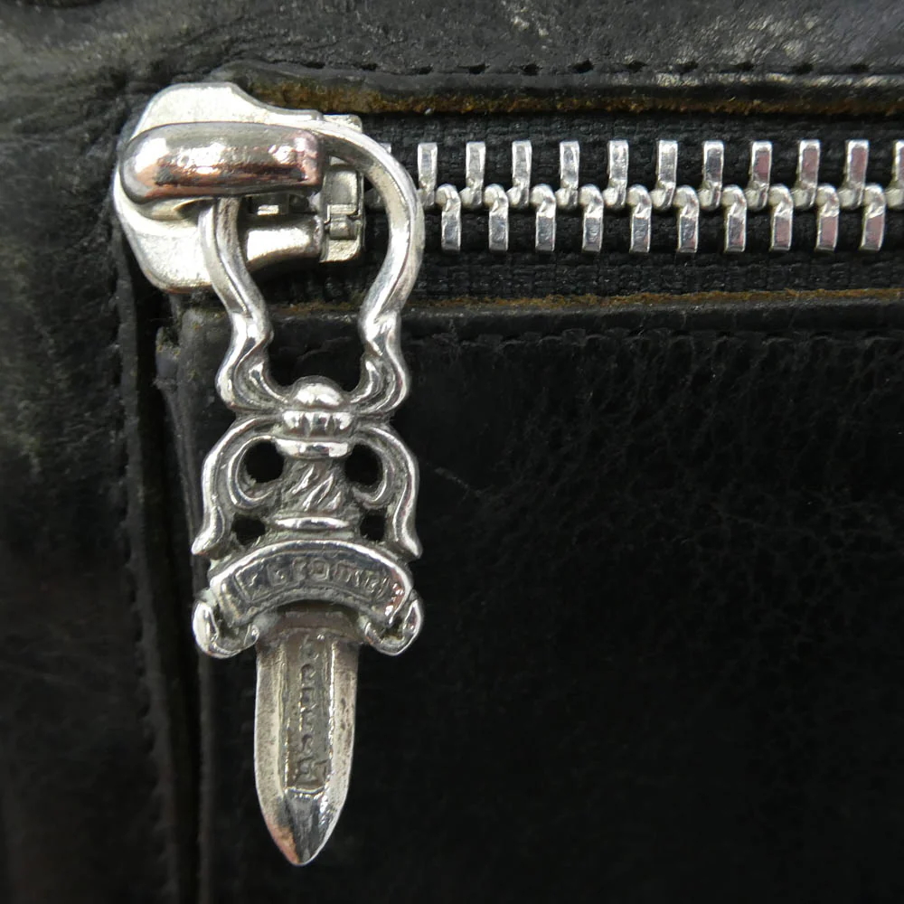 CHROME HEARTS クロムハーツ(原本無) WAVE WALLET ウェーブ ウォレット クロスボールボタン ダガージップ レザー長財布 ブラック系【中古】 - Image 8