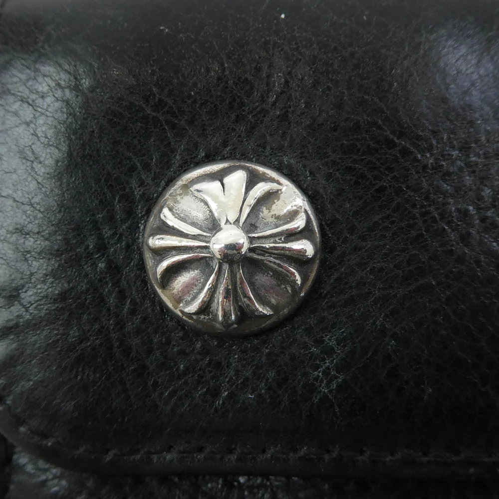 CHROME HEARTS クロムハーツ(原本無) WAVE WALLET ウェーブ ウォレット クロスボールボタン ダガージップ レザー長財布 ブラック系【中古】 - Image 9