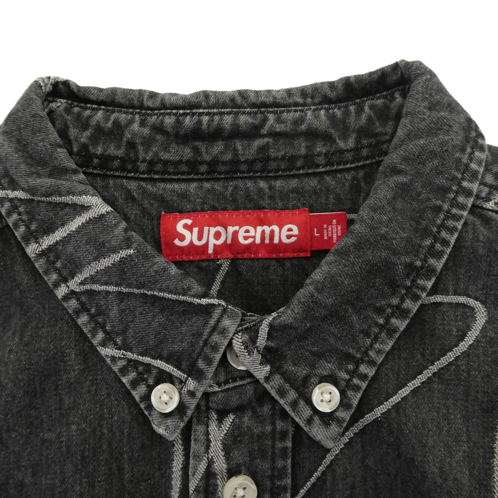 Supreme シュプリーム 23AW Handwriting Jacquard Denim Shirt ハンドライティング ジャガード 長袖 デニム シャツ ブラック系 L【中古】 - Image 3