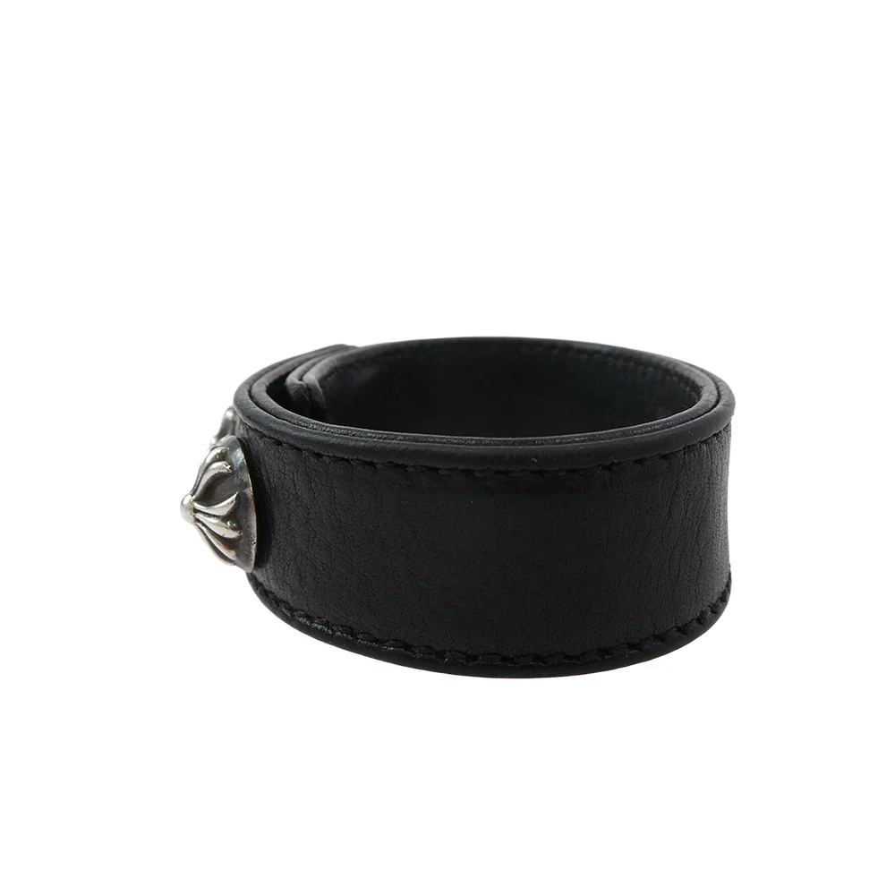 CHROME HEARTS クロムハーツ（原本無） 3BTN 2SNP 3ボタン 2スナップ クロスボール レザー ブレスレット ブラック系 シルバー系【中古】 - Image 3
