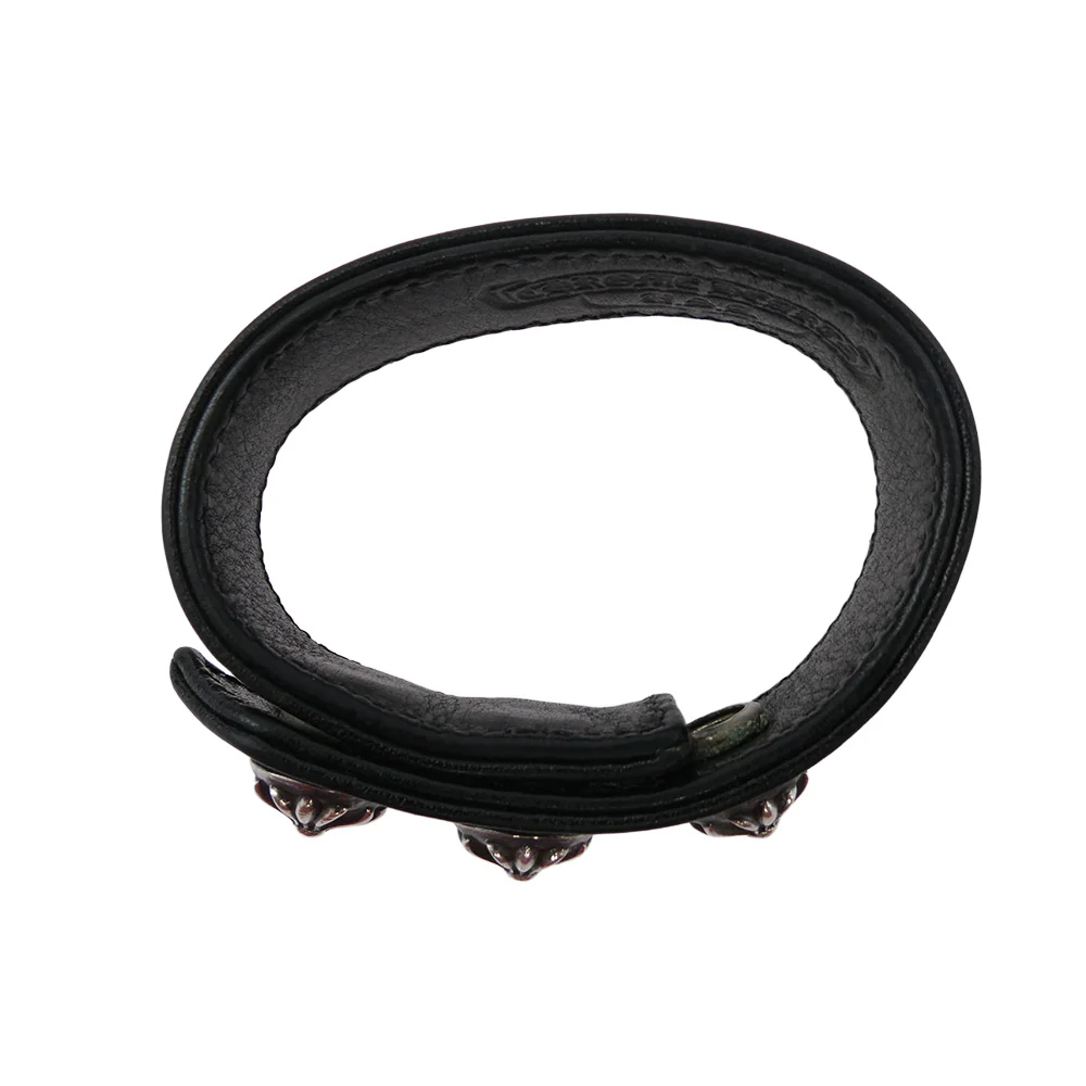 CHROME HEARTS クロムハーツ（原本無） 3BTN 2SNP 3ボタン 2スナップ クロスボール レザー ブレスレット ブラック系 シルバー系【中古】 - Image 7