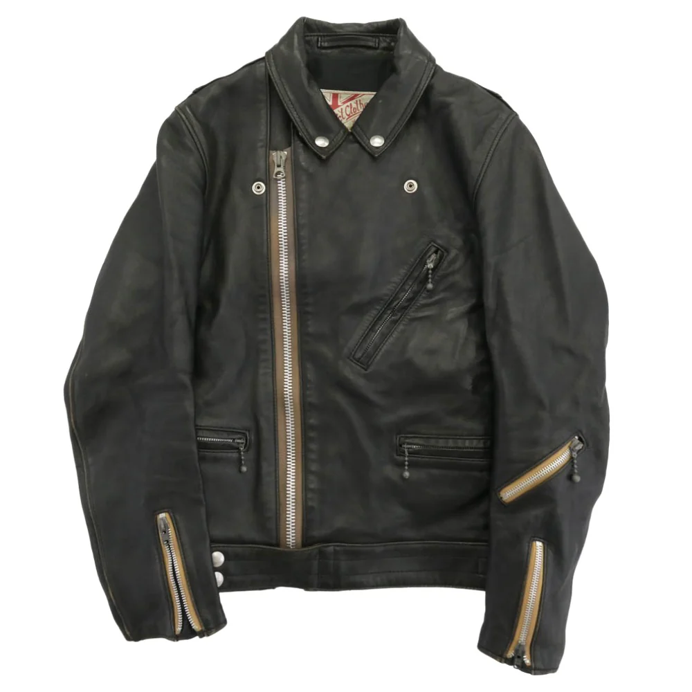 ADDICT CLOTHES アディクトクローズ AD-03 シープスキン レザー ダブル ライダース ジャケット ブラック系 34【中古】
