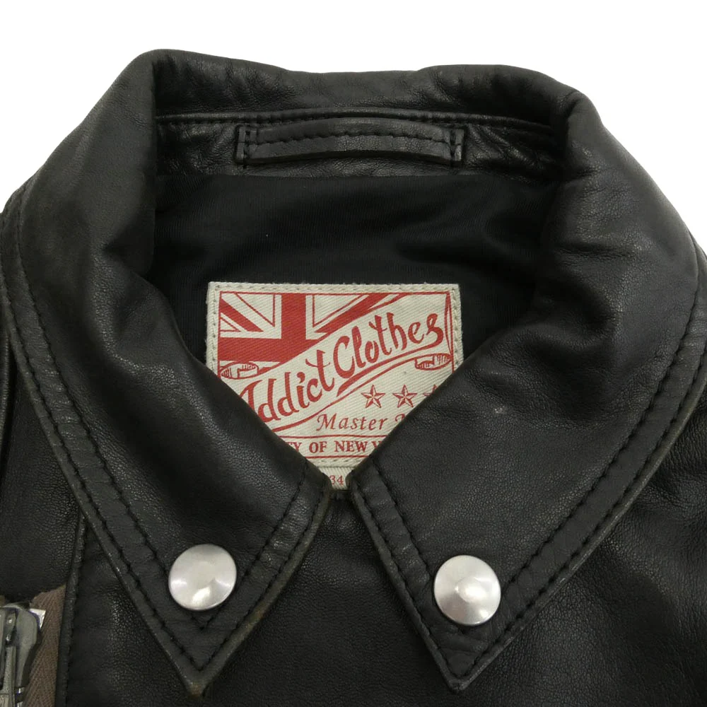 ADDICT CLOTHES アディクトクローズ AD-03 シープスキン レザー ダブル ライダース ジャケット ブラック系 34【中古】 - Image 3