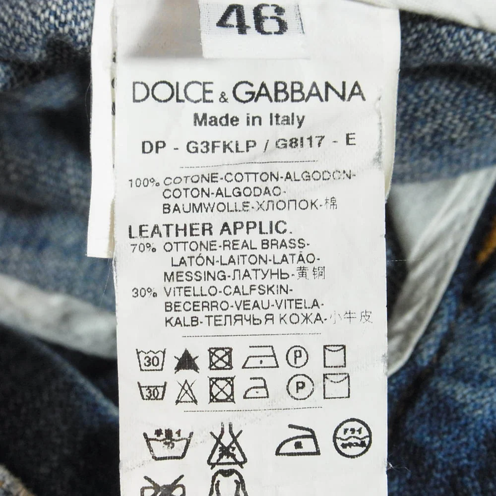 DOLCE&GABBANA ドルチェアンドガッバーナ G3FKLP G8I17 ロゴ プレート 14 ダメージ加工 デニム パンツ インディゴブルー系 46【中古】 - Image 4