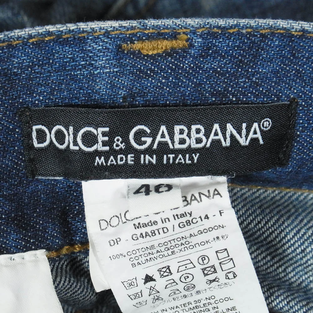 DOLCE&GABBANA ドルチェアンドガッバーナ G4A8TD G8C14 ロゴ プレート 14 クラッシュ デニム パンツ インディゴブルー系 46【中古】 - Image 4