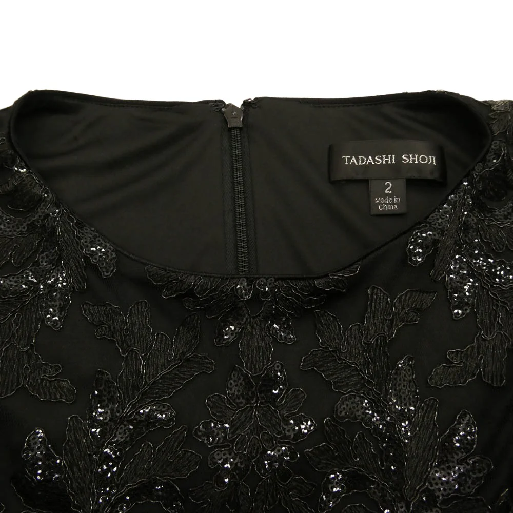 TADASHI SHOJI タダシショージ フレンチスリーブ スパンコール ジャカード タイトドレス ブラック系 ゴールド系 2【美品】【中古】 - Image 3