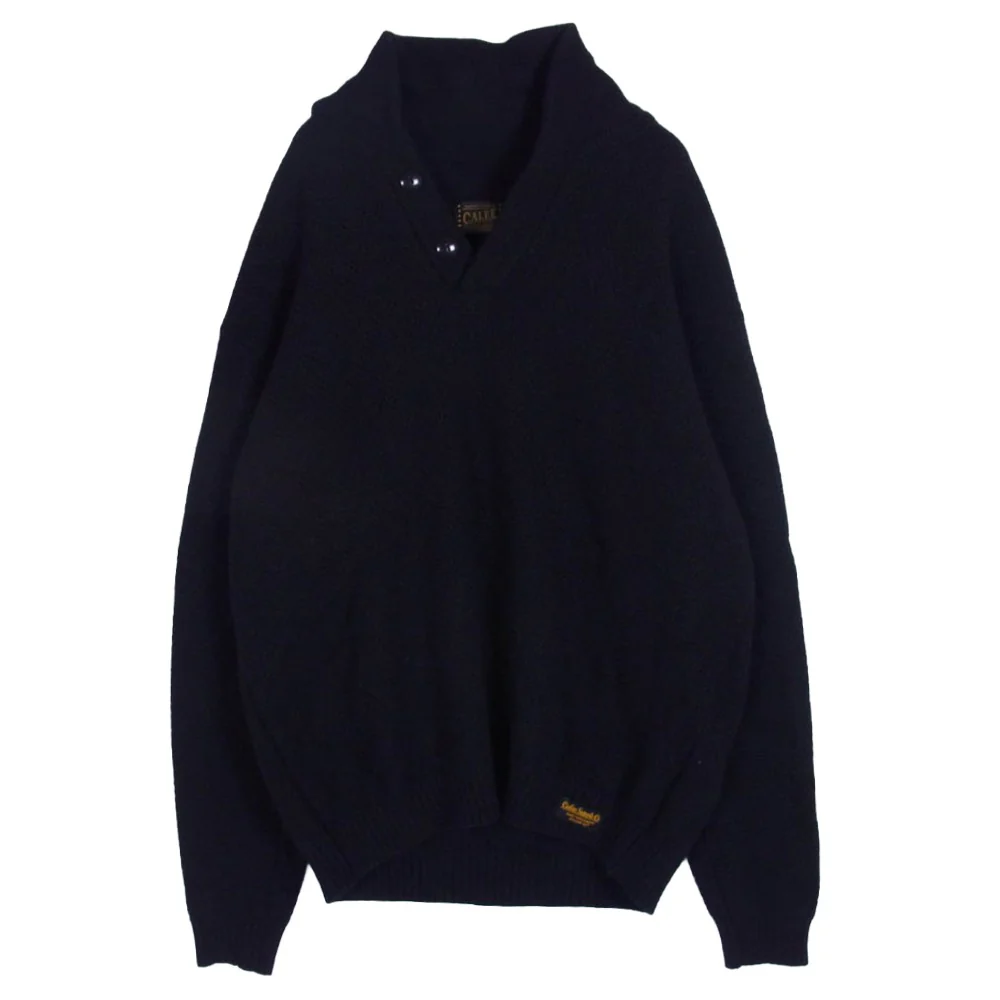 CALEE キャリー ラムウール ナイロン ショールカラー プルオーバー ニット ブラック系 XL【中古】