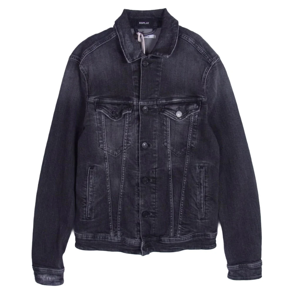 REPLAY リプレイ MV842D コットン ストレッチ デニム ジャケット ブラック系 M【極上美品】【中古】