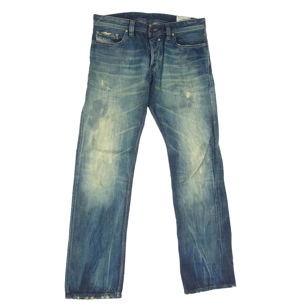 DIESEL ディーゼル SAFADO ダメージ加工 スリム ストレート デニム パンツ W30 インディゴブルー系【中古】