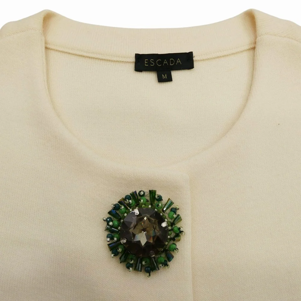 ESCADA エスカーダ ビジューボタン ウール ニット ワンピース ホワイト系 M【中古】 - Image 3