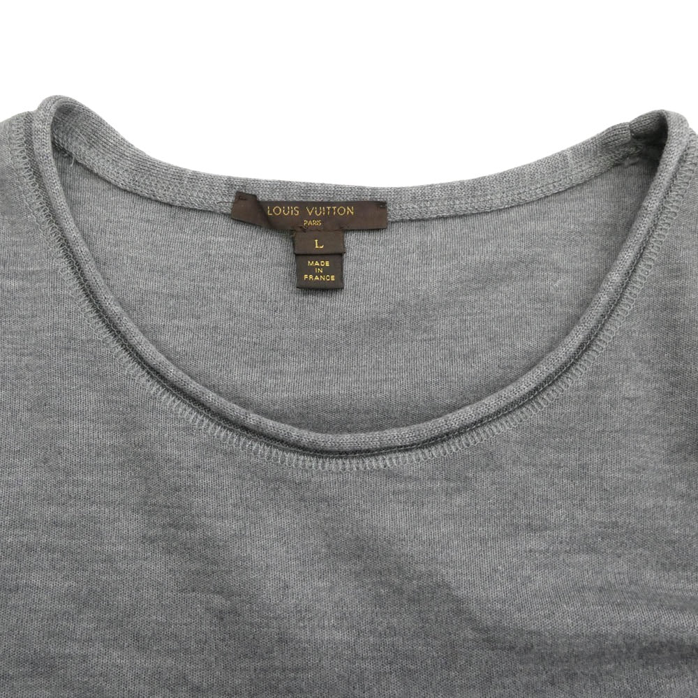 LOUIS VUITTON ルイ・ヴィトン レザーポケット カシミヤ シルク混 半袖 ニット Tシャツ カットソー グレー系 L【中古】 - Image 3