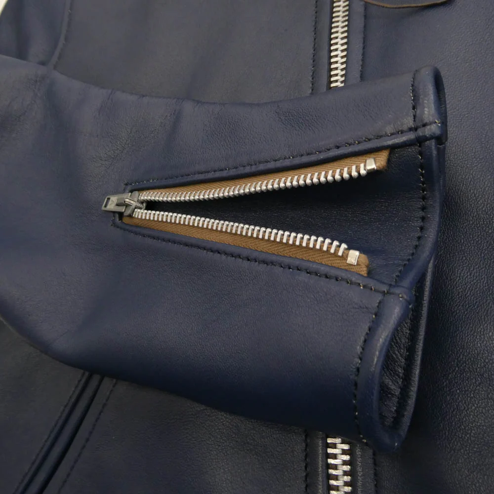 ADDICT CLOTHES アディクトクローズ AD-01 CENTER-ZIP JACKET SHEEP シープスキン シングル ライダース ジャケット ブルー系 36【新古品】【未使用】【中古】 - Image 4
