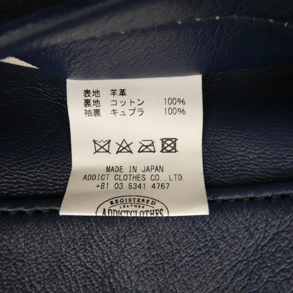 ADDICT CLOTHES アディクトクローズ AD-01 CENTER-ZIP JACKET SHEEP シープスキン シングル ライダース ジャケット ブルー系 36【新古品】【未使用】【中古】 - Image 7