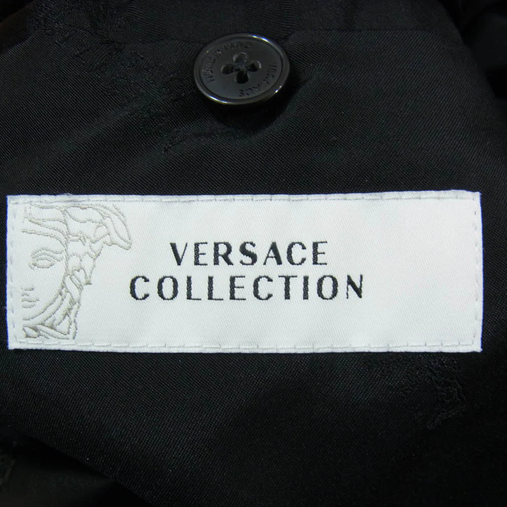 VERSACE ヴェルサーチ フェイクレザー切替 テーラード ジャケット ブラック系 50【中古】 - Image 5