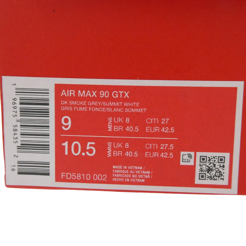 NIKE ナイキ FD5810-002 Air Max 90 GORE-TEX Smoke Grey エアマックス90 ゴアテックス スモークグレー スニーカー グレー系 ブラック系 27cm【新古品】【未使用】【中古】 - Image 7