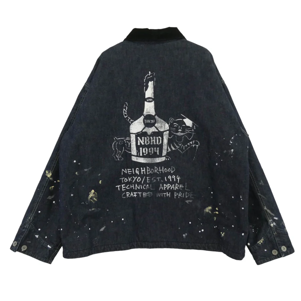 NEIGHBORHOOD ネイバーフッド 242AQNH-JKM03 CORDUROY COLLAR WASHED COVERALL コーデュロイカラー ペンキ加工 ジャケット インディゴブルー系 マルチカラー系 L【中古】 - Image 2