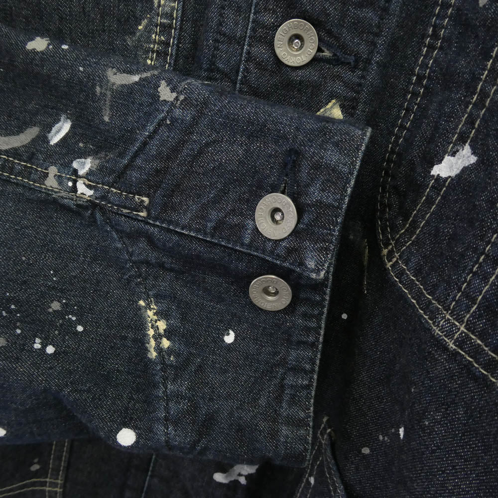 NEIGHBORHOOD ネイバーフッド 242AQNH-JKM03 CORDUROY COLLAR WASHED COVERALL コーデュロイカラー ペンキ加工 ジャケット インディゴブルー系 マルチカラー系 L【中古】 - Image 4
