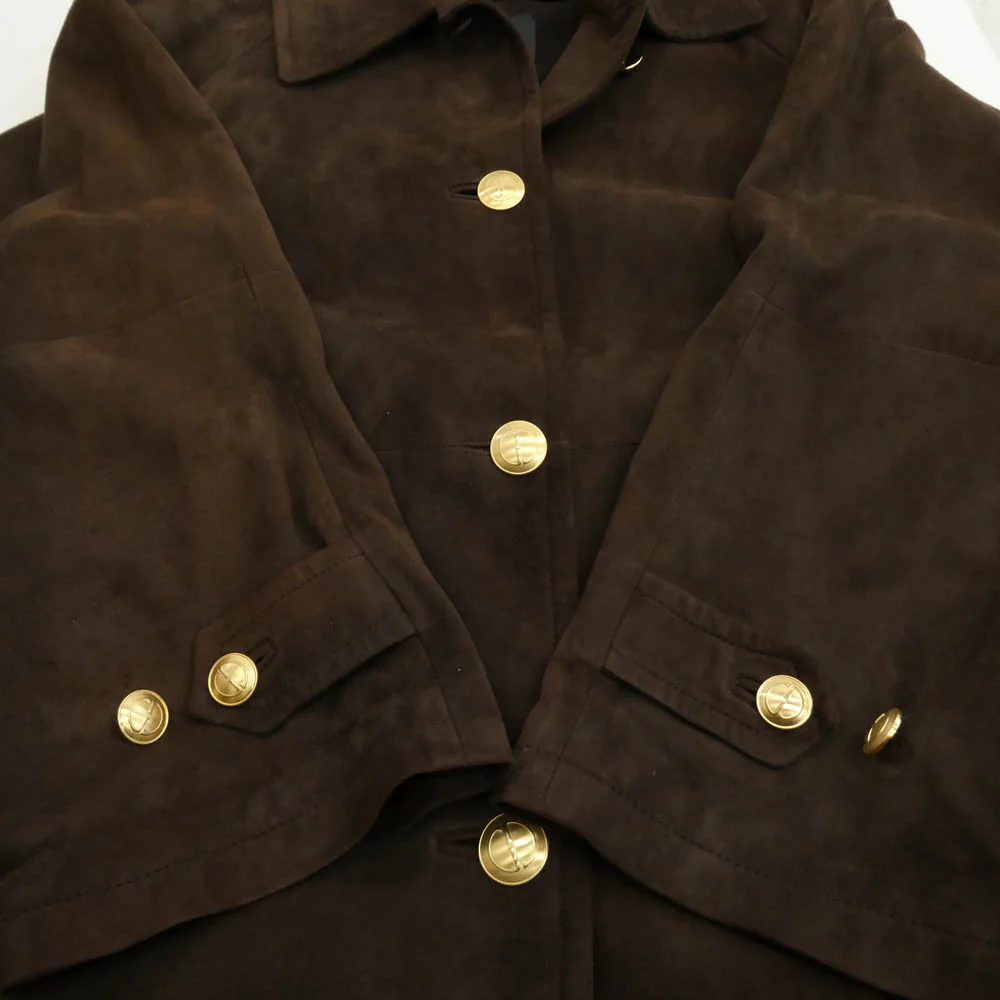 GUCCI グッチ 239-1110-7513 シープスキン スエード レザー ロングコート ジャケット ブラウン系 44【中古】 - Image 4
