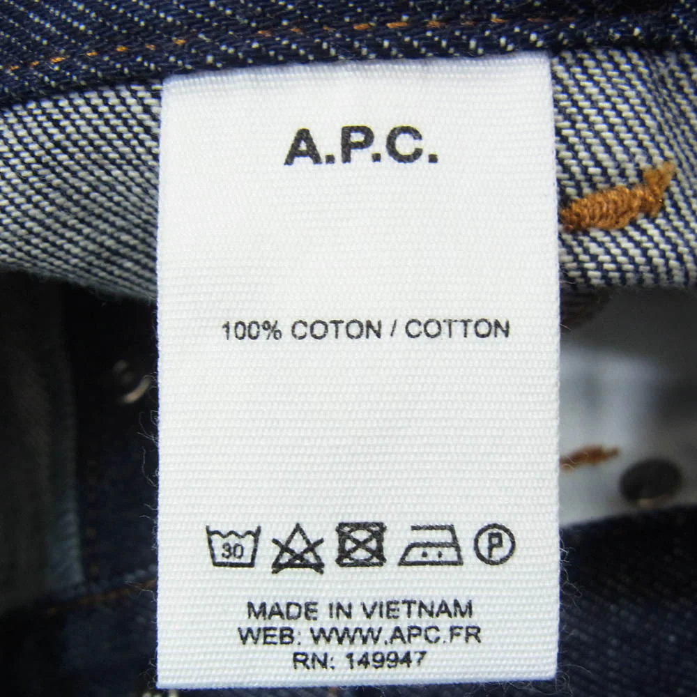 A.P.C. アーペーセー JEAN FAIRFAX ワイドテーパード ボタンフライ ストレート デニム パンツ ジーンズ インディゴブルー系 34【中古】 - Image 4