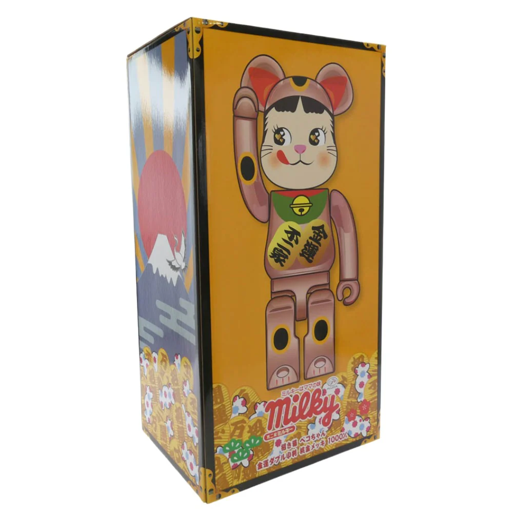 MEDICOM TOY メディコムトイ × 不二家 ミルキー FUJIYA BE@RBRICK 招き猫 金運 ダブル小判 ペコちゃん 桃金メッキ 1000% ベアブリック ピンクゴールド系 全高約700mm【中古】 - Image 7