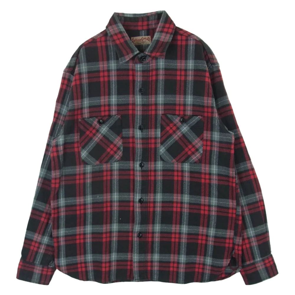SUGAR CANE シュガーケーン SC28960 TWILL CHECK WORK SHIRT ツイル チェック ワーク 長袖 シャツ ブラック系 レッド系 M 15 - 15.5【中古】