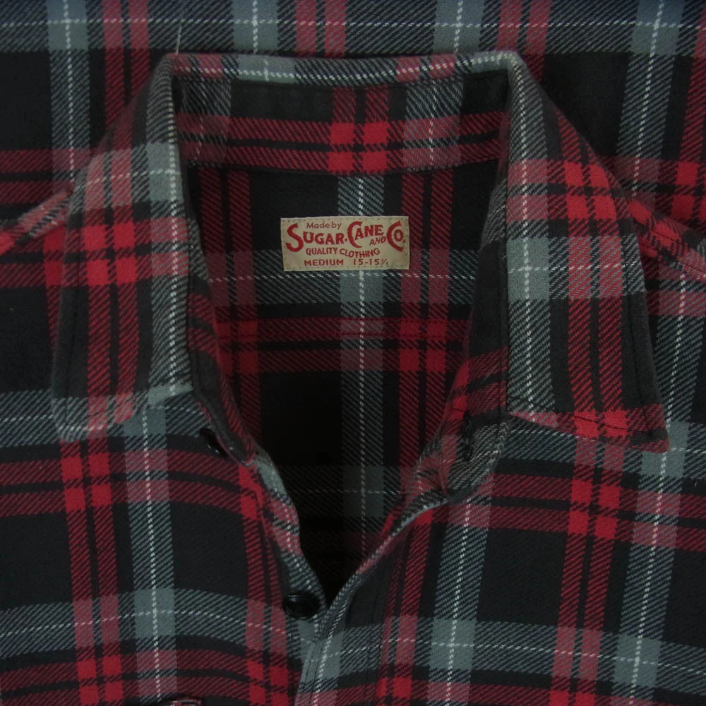 SUGAR CANE シュガーケーン SC28960 TWILL CHECK WORK SHIRT ツイル チェック ワーク 長袖 シャツ ブラック系 レッド系 M 15 - 15.5【中古】 - Image 3