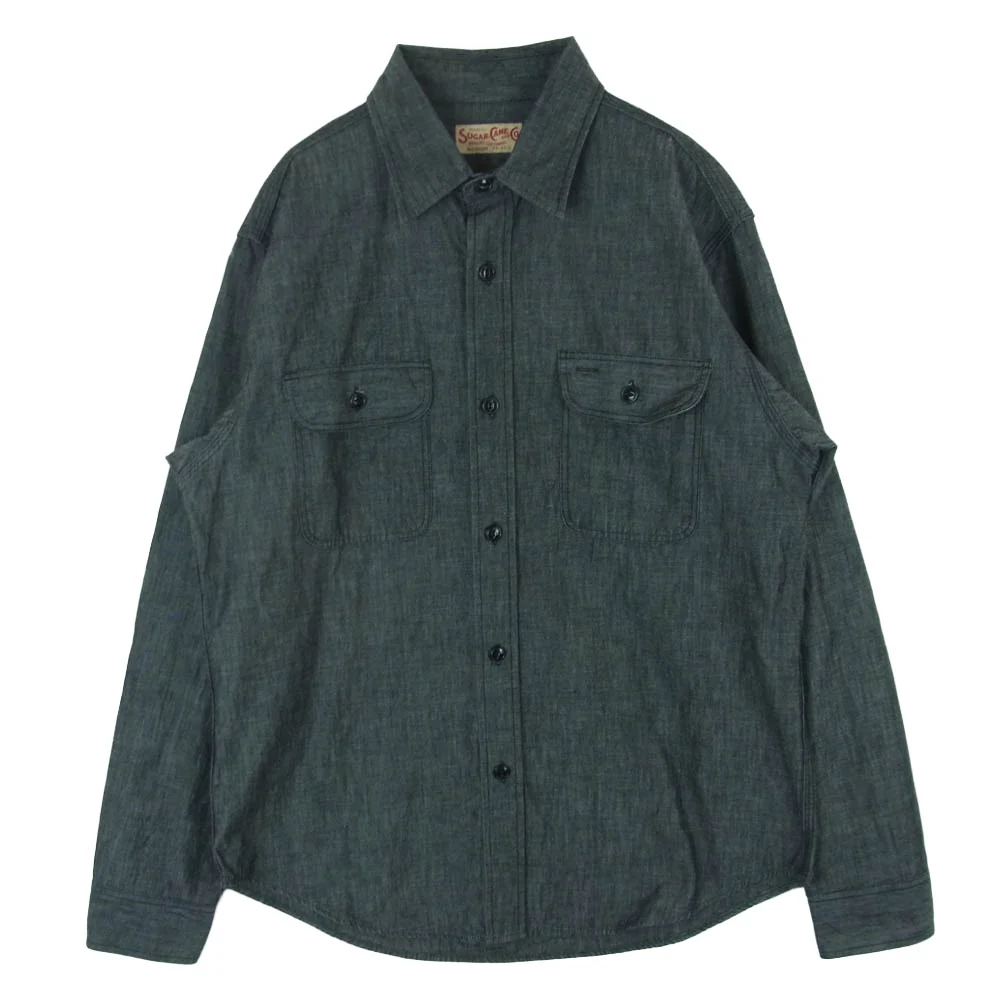 SUGAR CANE シュガーケーン SC29159 BLACK CHAMBRAY WORK SHIRT ブラック シャンブレー ワーク シャツ 長袖 グレー系 M 15 - 15.5【美品】【中古】