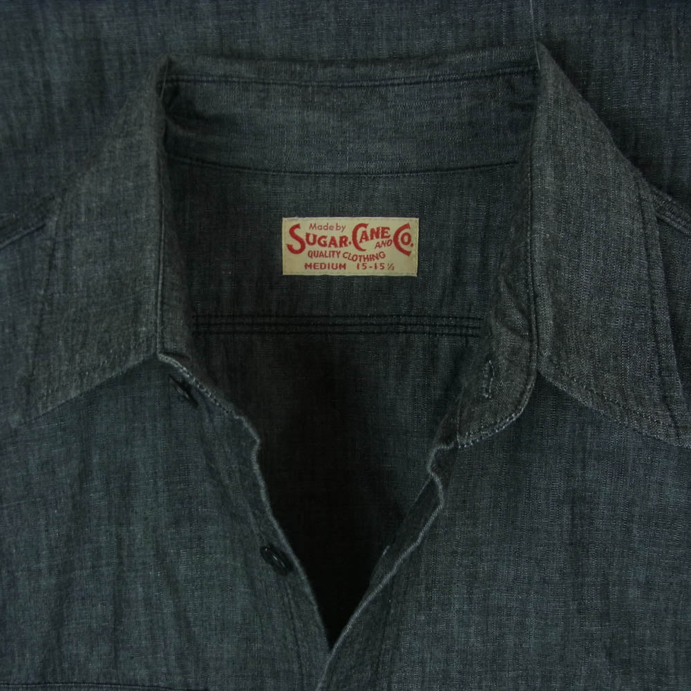 SUGAR CANE シュガーケーン SC29159 BLACK CHAMBRAY WORK SHIRT ブラック シャンブレー ワーク シャツ 長袖 グレー系 M 15 - 15.5【美品】【中古】 - Image 3