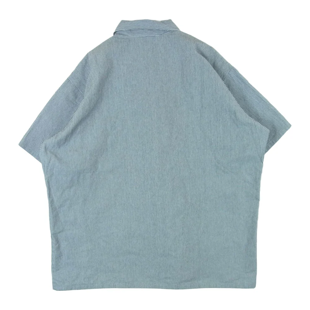 BEN DAVIS ベンデイビス ヒッコリー ストライプ ハーフジップ 半袖 シャツ ネイビー系 ホワイト系 XL【中古】 - Image 2