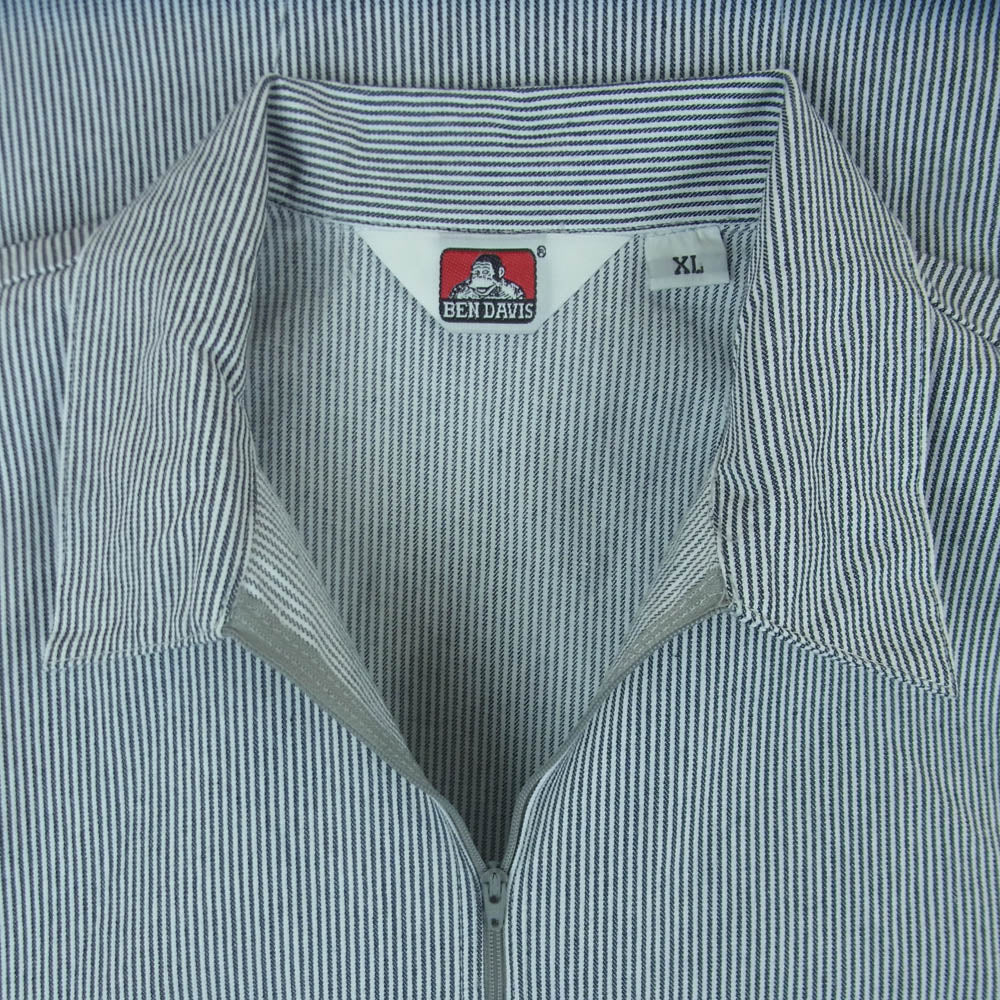 BEN DAVIS ベンデイビス ヒッコリー ストライプ ハーフジップ 半袖 シャツ ネイビー系 ホワイト系 XL【中古】 - Image 3