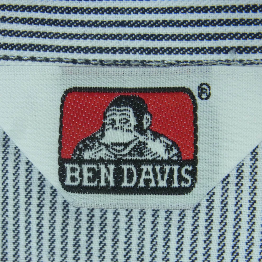 BEN DAVIS ベンデイビス ヒッコリー ストライプ ハーフジップ 半袖 シャツ ネイビー系 ホワイト系 XL【中古】 - Image 4