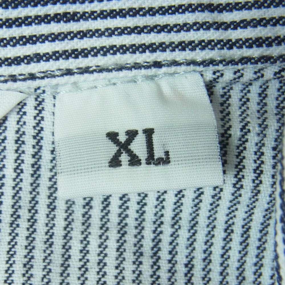 BEN DAVIS ベンデイビス ヒッコリー ストライプ ハーフジップ 半袖 シャツ ネイビー系 ホワイト系 XL【中古】 - Image 6