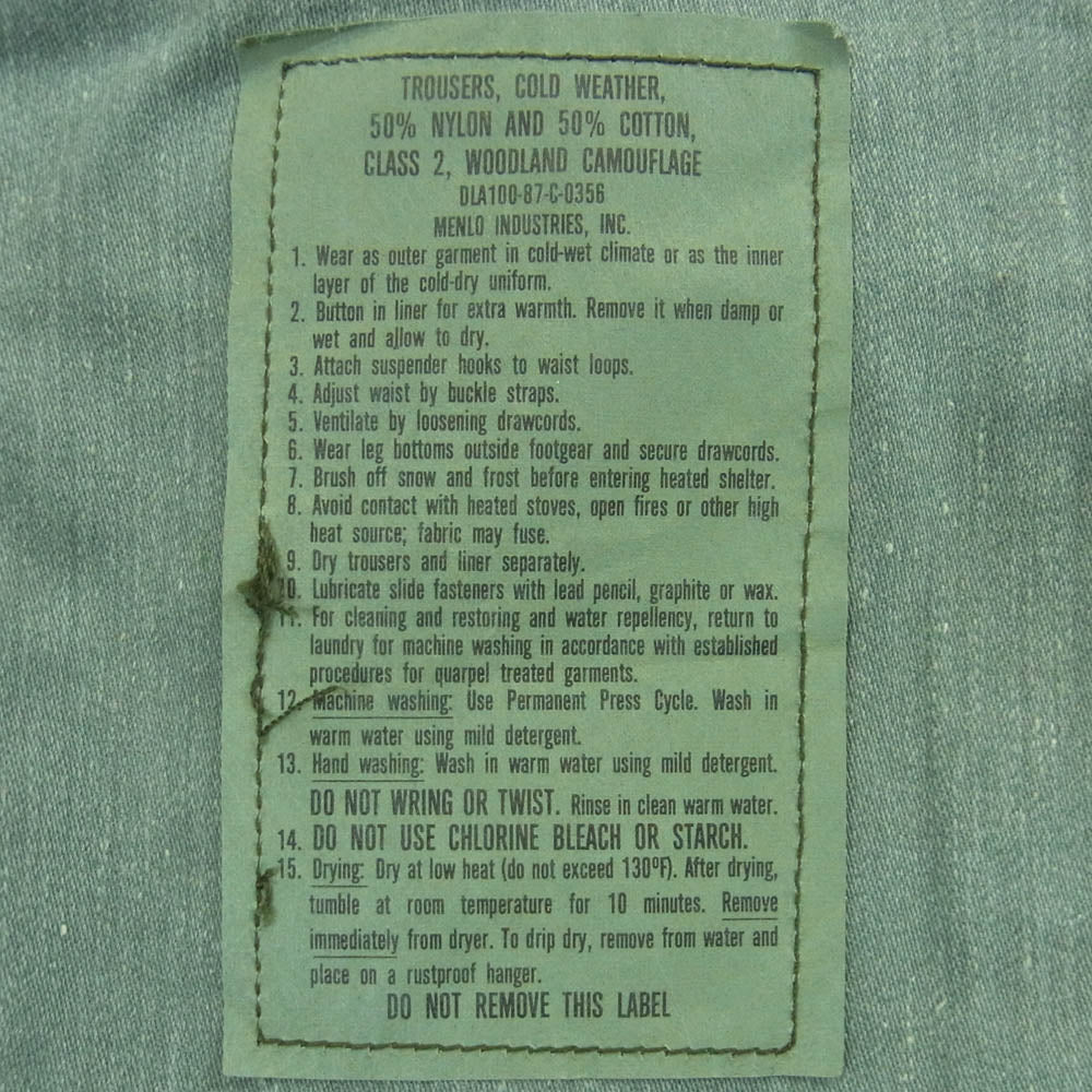 米軍 DLA100-87-C-0356 US ARMY 米軍 M-65 TROUSERS ウッドランドカモ 迷彩 トラウザーズ カーゴ パンツ グリーン系 ブラウン系 ブラック系 S【中古】 - Image 5