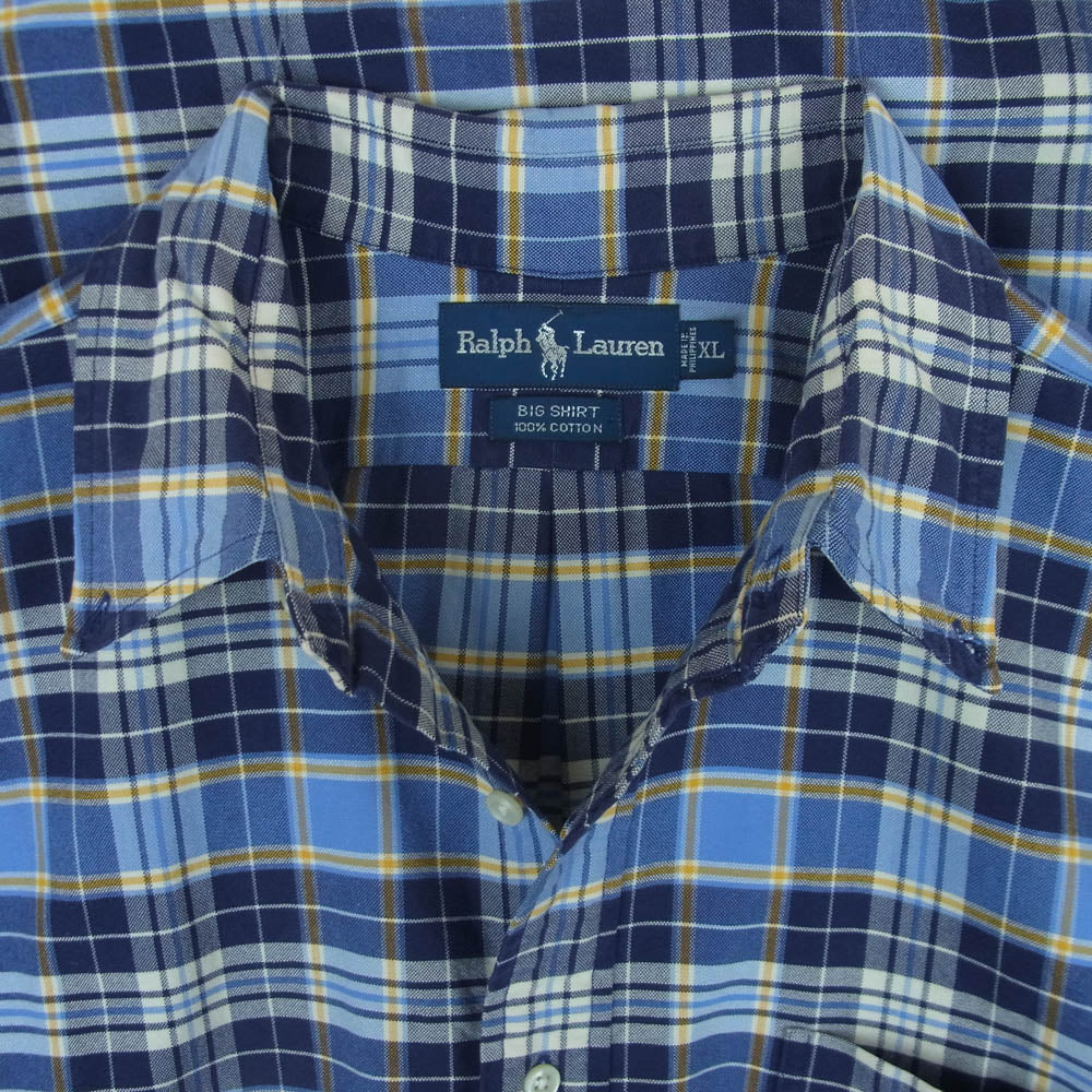 RALPH LAUREN ラルフローレン BIG SHIRT ビッグ 長袖 チェック シャツ ブルー系 ライトブルー系 XL【中古】 - Image 3