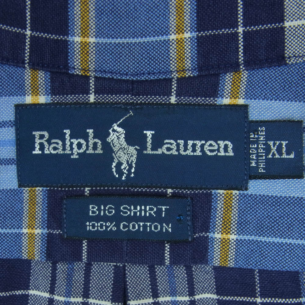 RALPH LAUREN ラルフローレン BIG SHIRT ビッグ 長袖 チェック シャツ ブルー系 ライトブルー系 XL【中古】 - Image 5