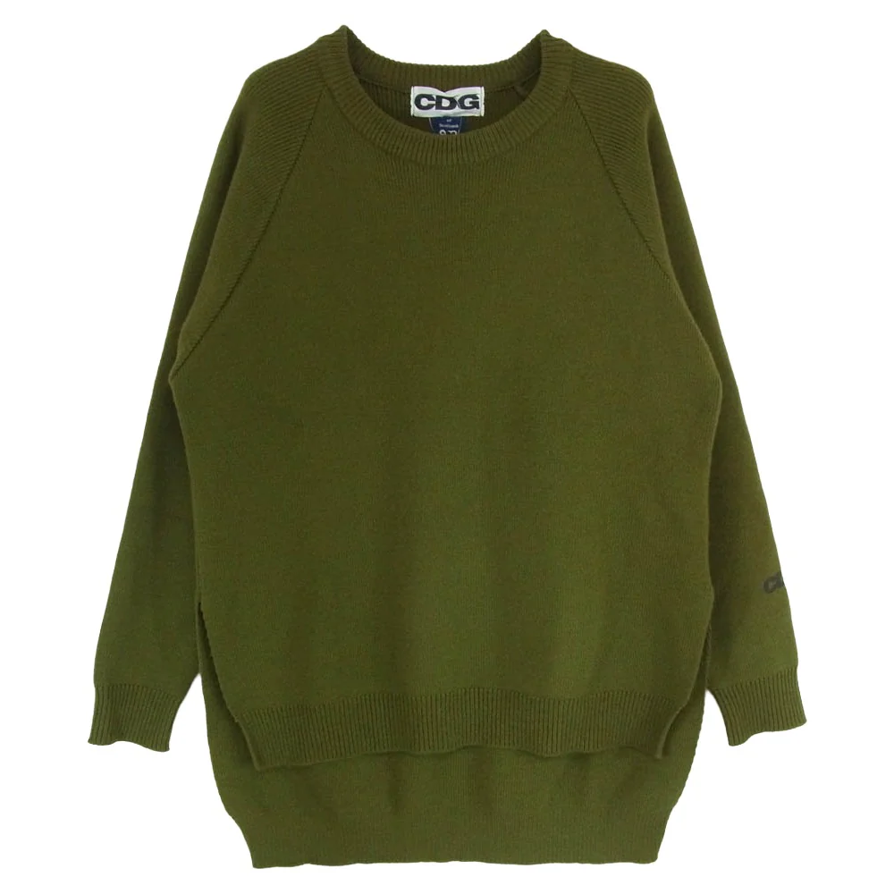 AD2021 SZ-N005 CDG シーディージー × LOCHAVEN of Scotland ロックエーベン SIDE SLIT KNIT SWEATER サイドスリット ニットセーター カーキ系 XL【中古】