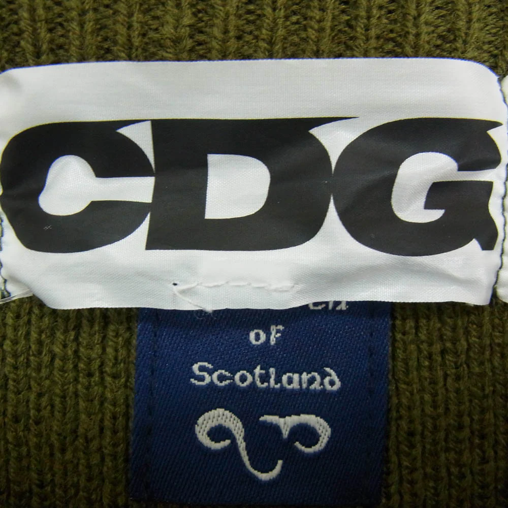 AD2021 SZ-N005 CDG シーディージー × LOCHAVEN of Scotland ロックエーベン SIDE SLIT KNIT SWEATER サイドスリット ニットセーター カーキ系 XL【中古】 - Image 5